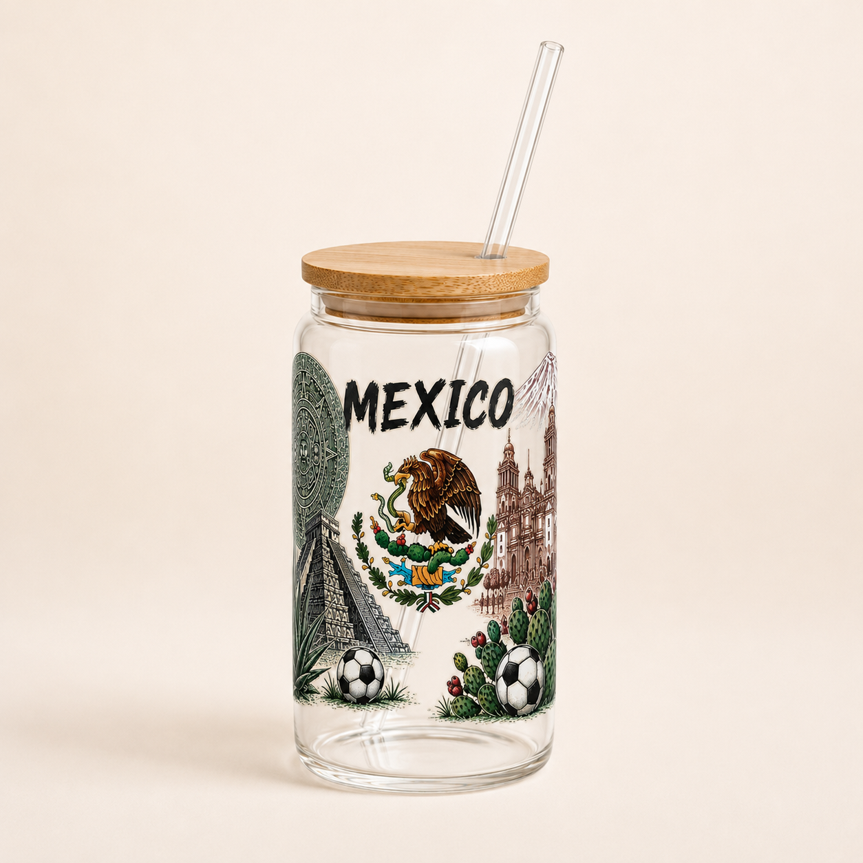 Scenic Mexico 16 oz Tumbler with Bamboo Lid and Glass Straw