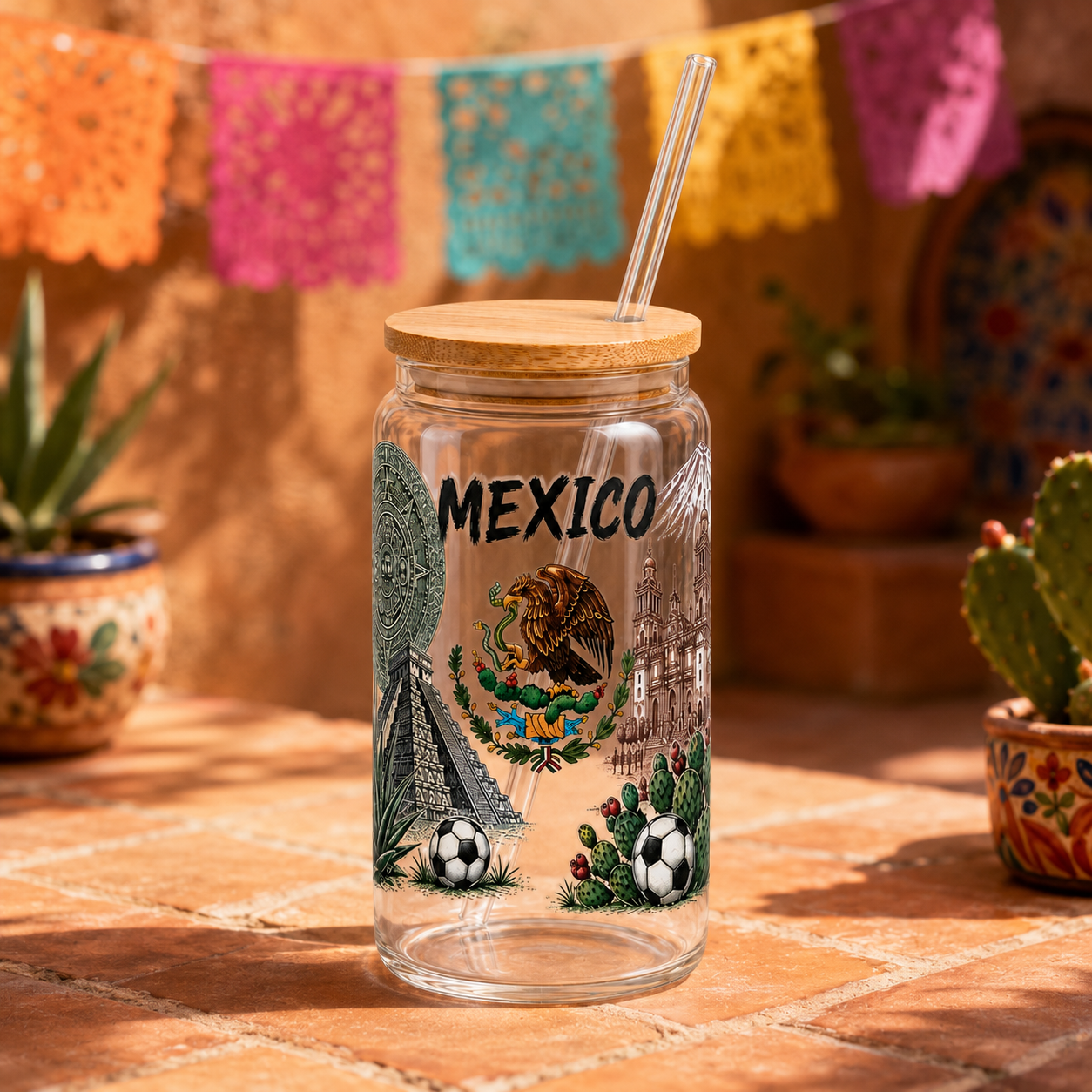 Scenic Mexico 16 oz Tumbler with Bamboo Lid and Glass Straw
