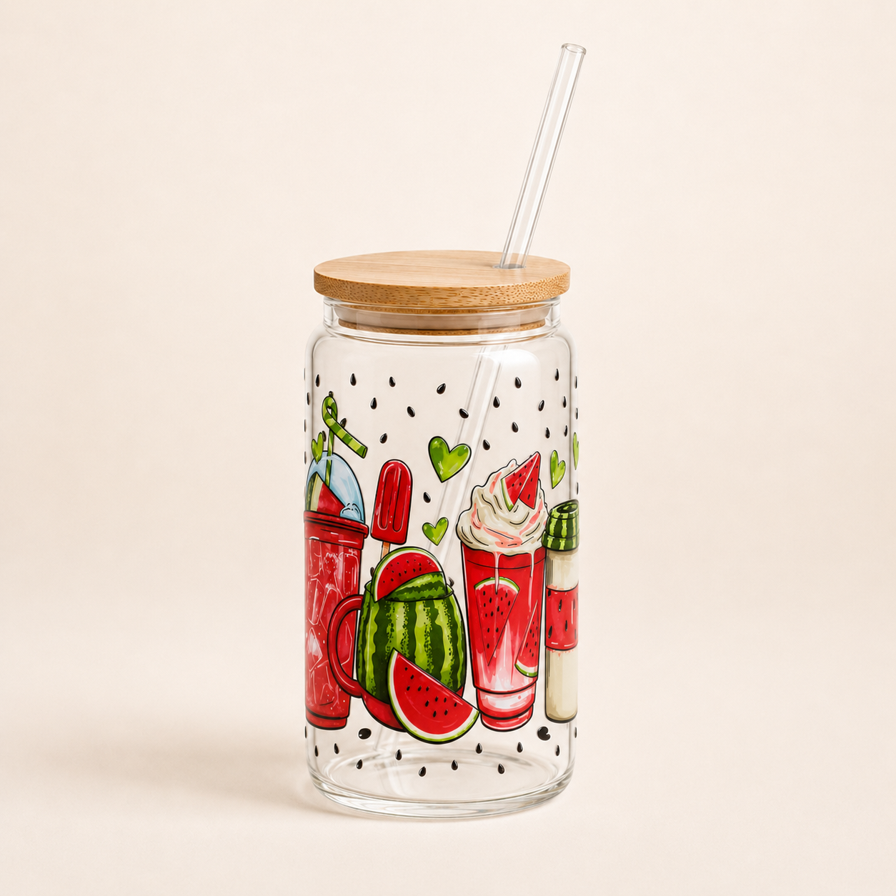 Watermelon Fun 16 oz Tumbler with Bamboo Lid and Glass Straw