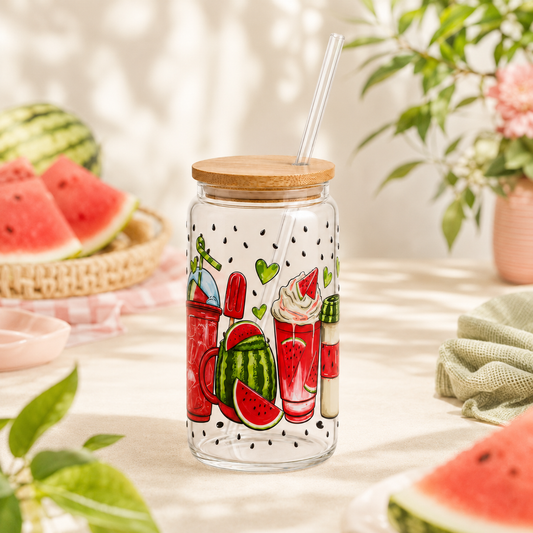 Watermelon Fun 16 oz Tumbler with Bamboo Lid and Glass Straw